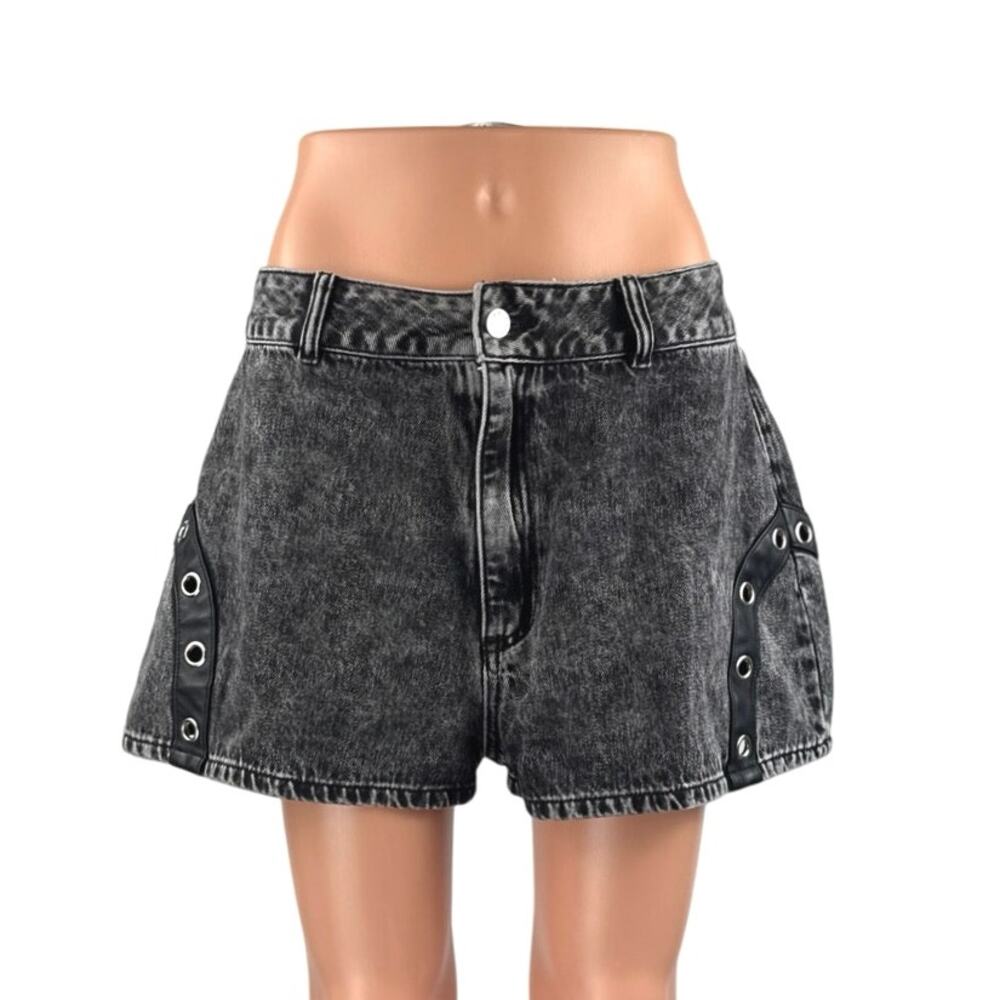WeWoreWhat Black Washed High Rise A Line Bell Grommet Denim Jean Shorts Size 29